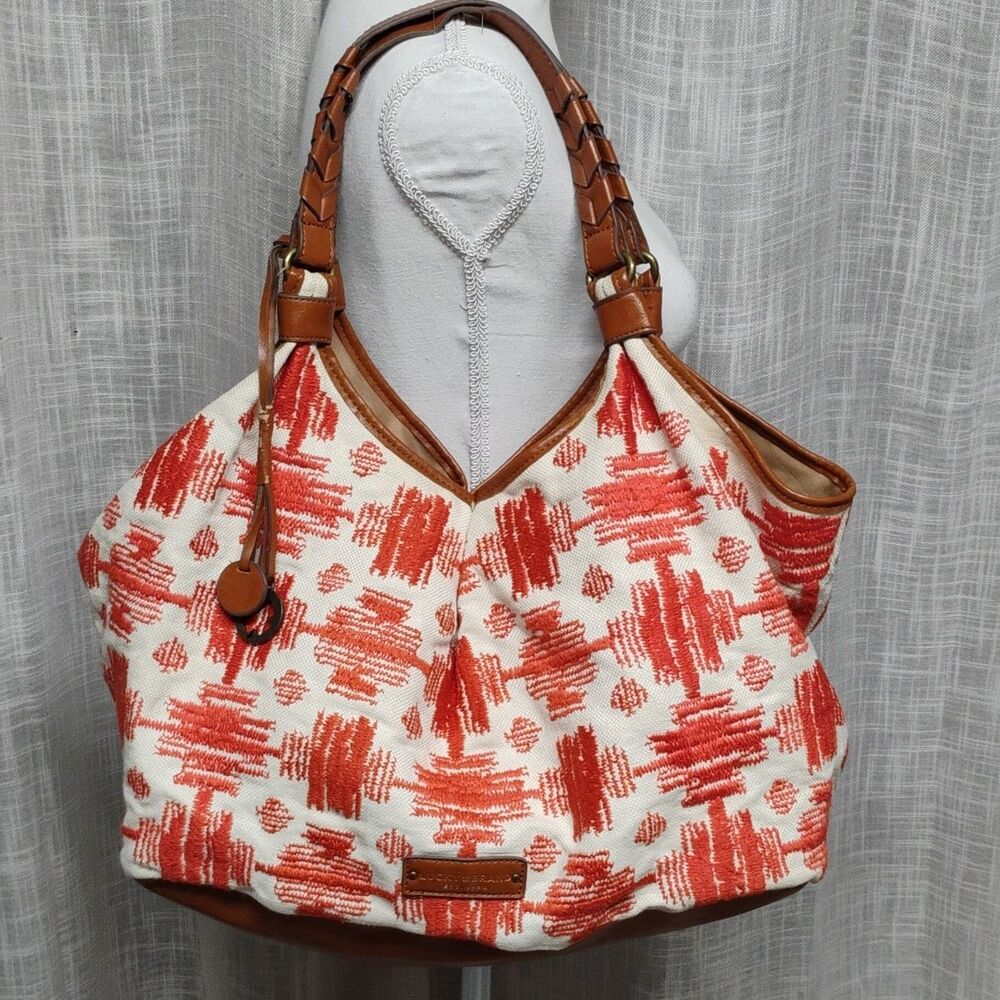 Lucky Brand Hobo Shoulder Bag Rust and cream Leather Trim Bag w/Charm